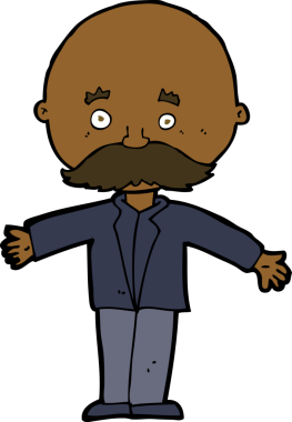 Bir insan tarafından çizilmiş açık kollu kel bir adam.