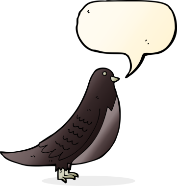 Bir insan tarafından çizilmiş konuşma balonlu çizgi film kuşu.