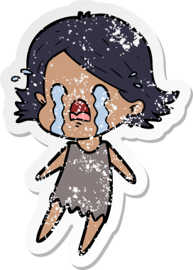 Bir insan tarafından çizilmiş ağlayan karikatürlü bir kadının sıkıntılı çıkartması.