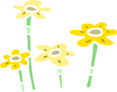 Bir insan tarafından çizilmiş düz renkli karikatür çiçekleri