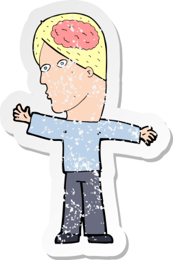 Bir insan tarafından çizilmiş beyni olan bir çizgi film karakterinin gerilimli çıkartması.