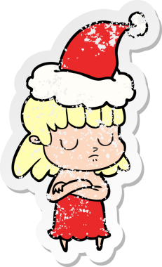 Bir insan tarafından çizilmiş Noel Baba şapkası giymiş ilgisiz bir kadının el yazısı.