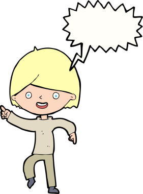 Bir insan tarafından çizilmiş bir konuşma balonuyla işaret eden çizgi film adamı.