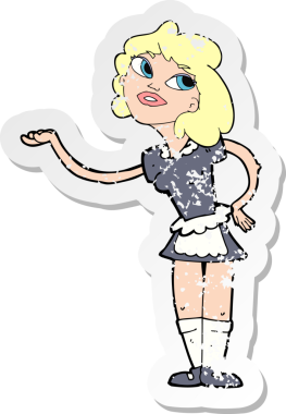 Bir insan tarafından çizilmiş bir çizgi film garsonunun gerilimli çıkartması.