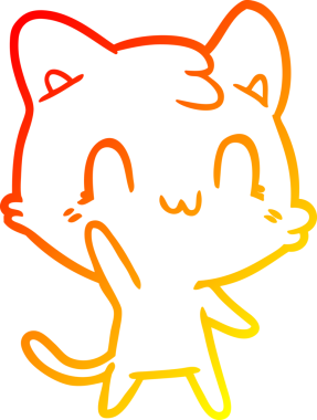 Bir insan tarafından çizilen mutlu çizgi bir kedinin sıcak gradyan çizimi