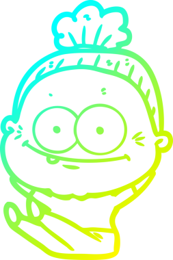 Bir insan tarafından çizilmiş, mutlu, yaşlı bir kadının çizimi.