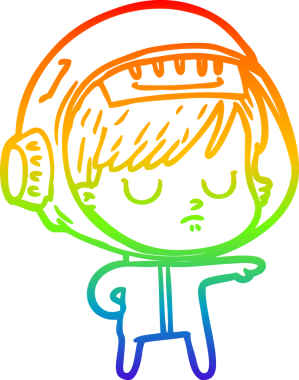 Gökkuşağı gradyan çizgi çizimi bir insan tarafından çizilmiş astronot bir kadın.