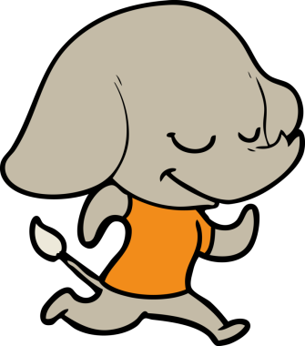 Bir insan tarafından çizilmiş gülümseyen bir fil.