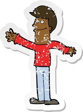 Bir insan tarafından çizilmiş mutlu bir adamın karikatür çıkartması.