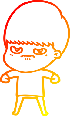 Bir insan tarafından çizilmiş kızgın bir çocuğun sıcak çizgi çizimi.