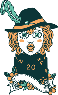 Bir insan tarafından çizilmiş 20 zarlı Retro Dövme Tarzı insan ozanı