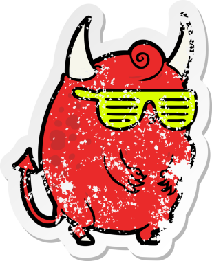 Bir insan tarafından çizilmiş bir cadılar bayramı disko şeytanının sıkıntılı çıkartması.