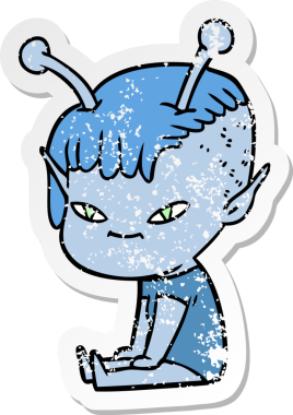 Bir insan tarafından çizilmiş sevimli uzaylı bir kızın sıkıntılı çıkartması.