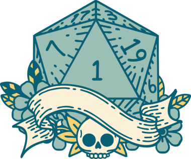 Retro Dövme Biçimi Doğal Bir d20 zar bir insan tarafından çizildi