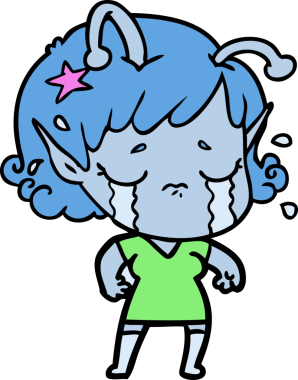 Bir insan tarafından çizilmiş ağlayan uzaylı kız çizgi filmi.