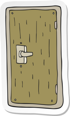 Bir insan tarafından çizilmiş çizgi film kapısının çıkartması.