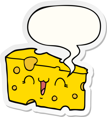 Bir insan tarafından çizilmiş konuşma balonu çıkartmalı karikatür peyniri.