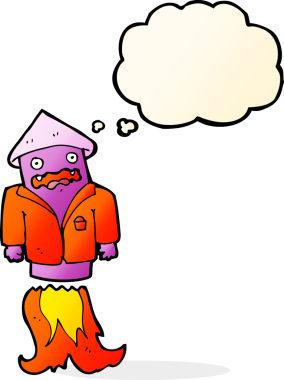 Bir insan tarafından çizilmiş düşünce balonlu iş elbisesi içinde havai fişekler.