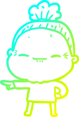 Bir insan tarafından çizilmiş barışçıl, yaşlı bir kadının soğuk çizgi çizimi.