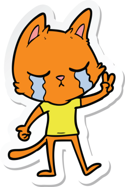 Bir insan tarafından çizilmiş ağlayan çizgi film kedisinin çıkartması.