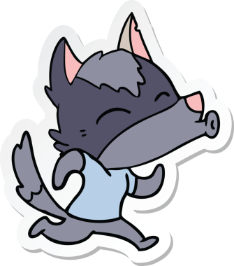 Bir insan tarafından çizilmiş giysiler içinde uluyan bir kurt çizgi film çıkartması.