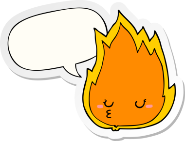 Bir insan tarafından çizilmiş baloncuk çıkartmalı şirin çizgi film ateşi.