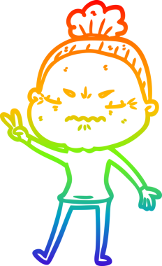 Gökkuşağı gradyan çizgi çizimi bir insan tarafından çizilmiş yaşlı bir kadın tarafından rahatsız edildi