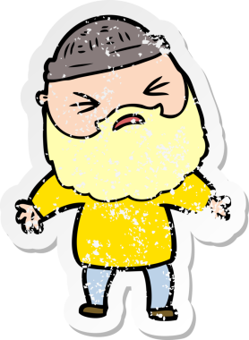 Bir insan tarafından çizilmiş sakallı bir çizgi film karakterinin sıkıntılı çıkartması.