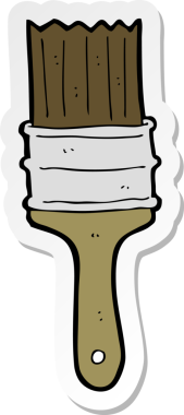 Bir insan tarafından çizilmiş karikatür boya fırçasının çıkartması.