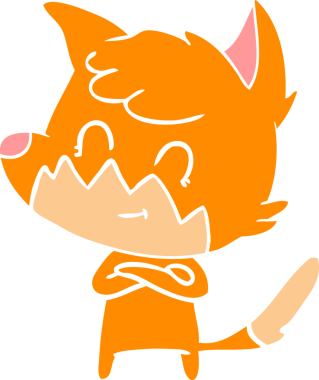 Bir insan tarafından çizilmiş düz renkli çizgi film dost tilkisi.