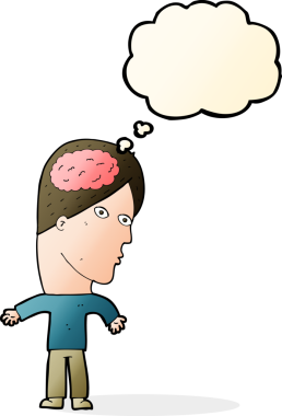 Bir insan tarafından çizilmiş beyin sembolü olan çizgi film adamı.