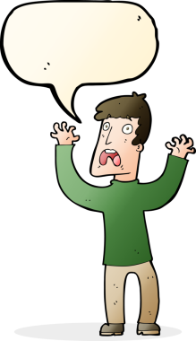Bir insan tarafından çizilmiş konuşma baloncuğu olan korkmuş bir adam.