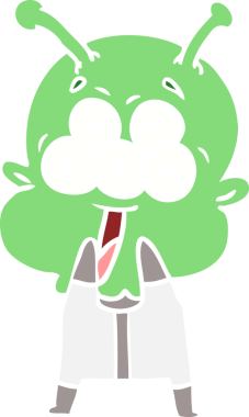 Mutlu düz renkli çizgi film uzaylı bir insan tarafından çizilmiş şaşkınlık içinde soluk soluğa