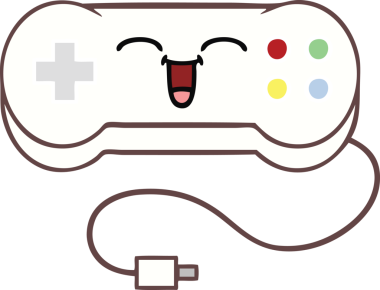 Bir insan tarafından çizilmiş bir oyun denetleyicisinin düz renk retro karikatürü