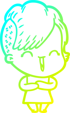 Bir insan tarafından çizilmiş, mutlu bir hipster kız çizgi filmi.