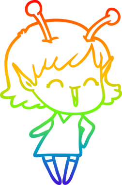 Gökkuşağı gradyan çizgi çizimi bir insan tarafından çizilmiş uzaylı bir kızın gülüşü.