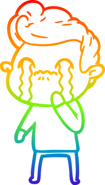 Gökkuşağı gradyan çizimi bir insan tarafından çizilmiş ağlayan bir karikatür adamı çiziyor.