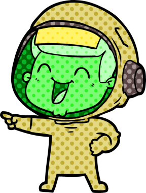 Bir insan tarafından çizilmiş mutlu astronot çizgi filmi.