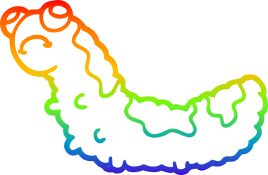 Bir insan tarafından çizilmiş mutsuz bir tırtılın gökkuşağı gradyan çizimi