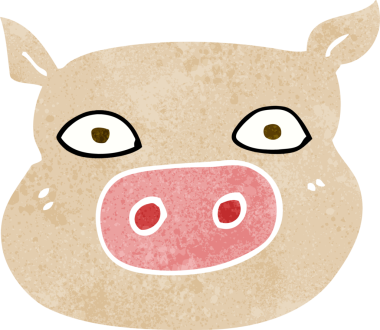 Bir insan tarafından çizilmiş domuz suratlı çizgi film.