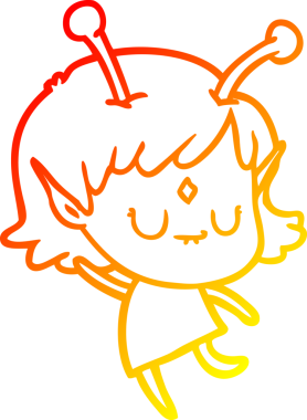 Bir insan tarafından çizilmiş bir uzaylı kız çizgi çizimi.