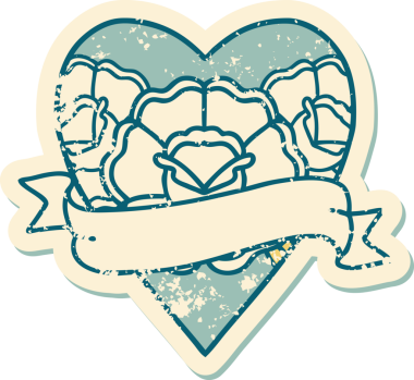 Bir insanın çizdiği çiçekli kalp ve pankartın sembolik dövmeli resmi.