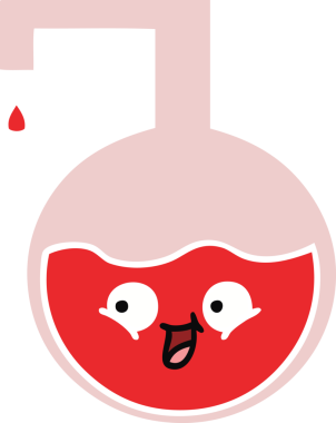 Bir insan tarafından çizilmiş bir bilim deneyinin düz renkli retro karikatürü