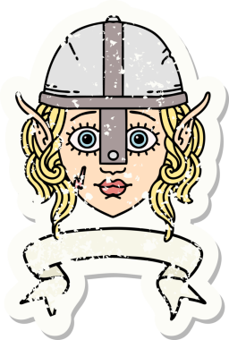 Retro Dövme Tarzı Elf Savaşçı karakteri yüzü Bir insan tarafından çizilmiş pankartıyla