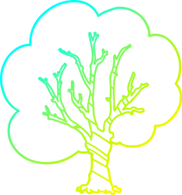 Bir insan tarafından çizilmiş bir karikatür ağacının soğuk gradyan çizimi