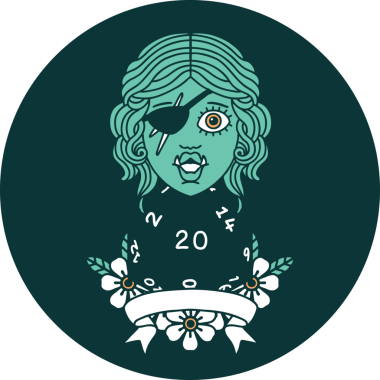 Bir insan tarafından çizilmiş 20 zarlı yarı ork haydut karakter simgesi