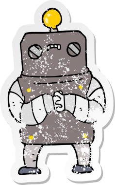 Bir insan tarafından çizilmiş karikatür robotunun sıkıntılı çıkartması.