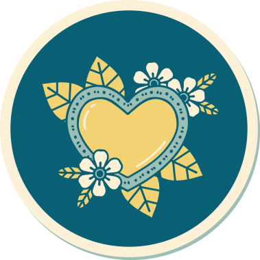 Bir insan tarafından çizilmiş botanik kalbin geleneksel stiliyle dövme çıkartması.