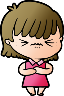 Bir insan tarafından çizilmiş kızgın çizgi film kızı.