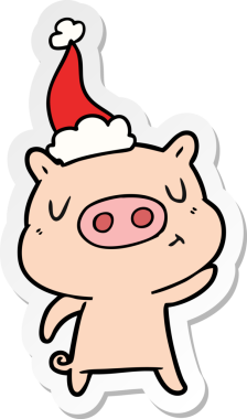 Bir insan tarafından çizilmiş Noel Baba şapkası takan bir domuzun el yazısı.
